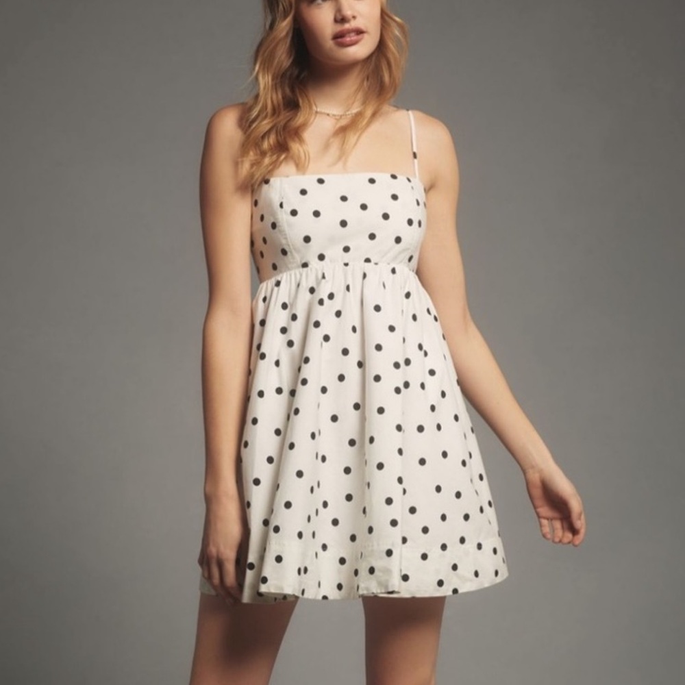 Anthropologie Maeve White and Black Polka Dot Spaghetti Strap Mini dress